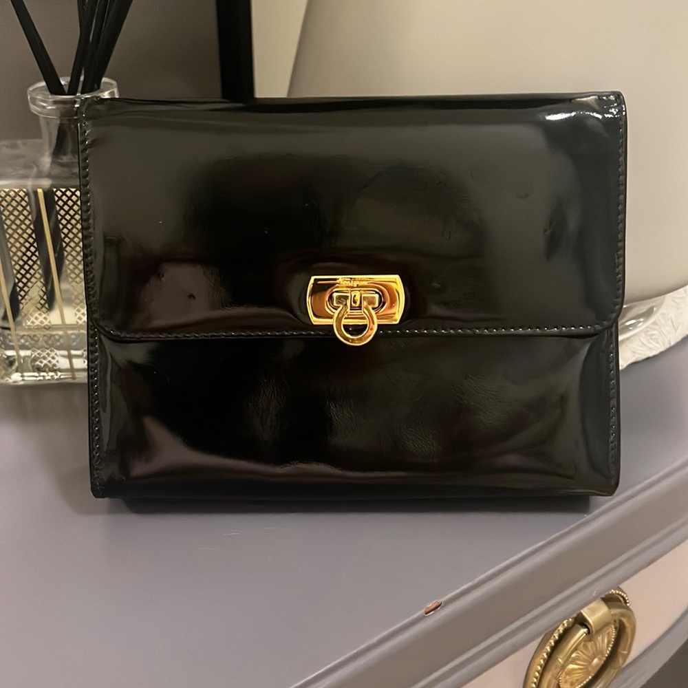 SALVATORE FERRAGAMO:  Vintage Patent Leather Clutch / Cosmetic Bag